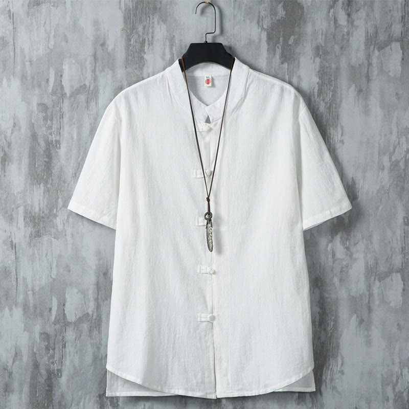 Cotton Linen Frog Button Meditation Shirt