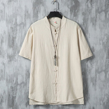 Cotton Linen Frog Button Meditation Shirt