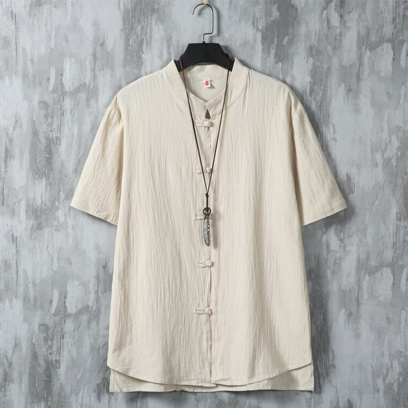 Cotton Linen Frog Button Meditation Shirt