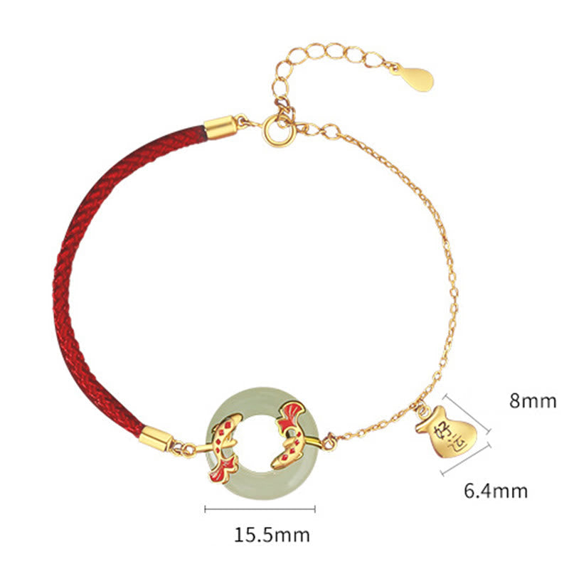 999 Sterling Silver Hetian White Jade Double Koi Fish Peace Buckle Lucky Charm Wealth Bracelet