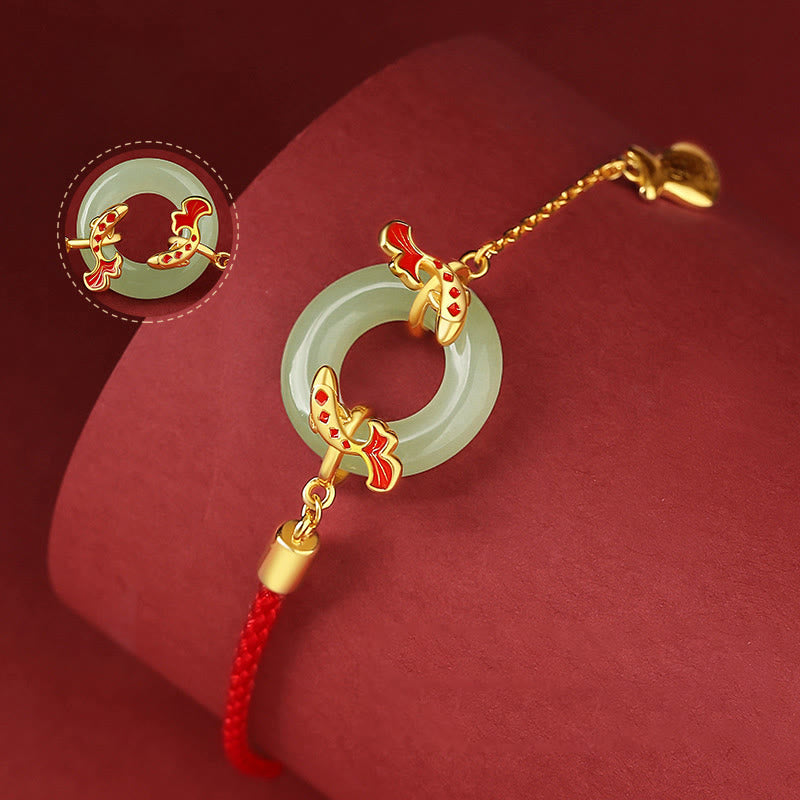 999 Sterling Silver Hetian White Jade Double Koi Fish Peace Buckle Lucky Charm Wealth Bracelet