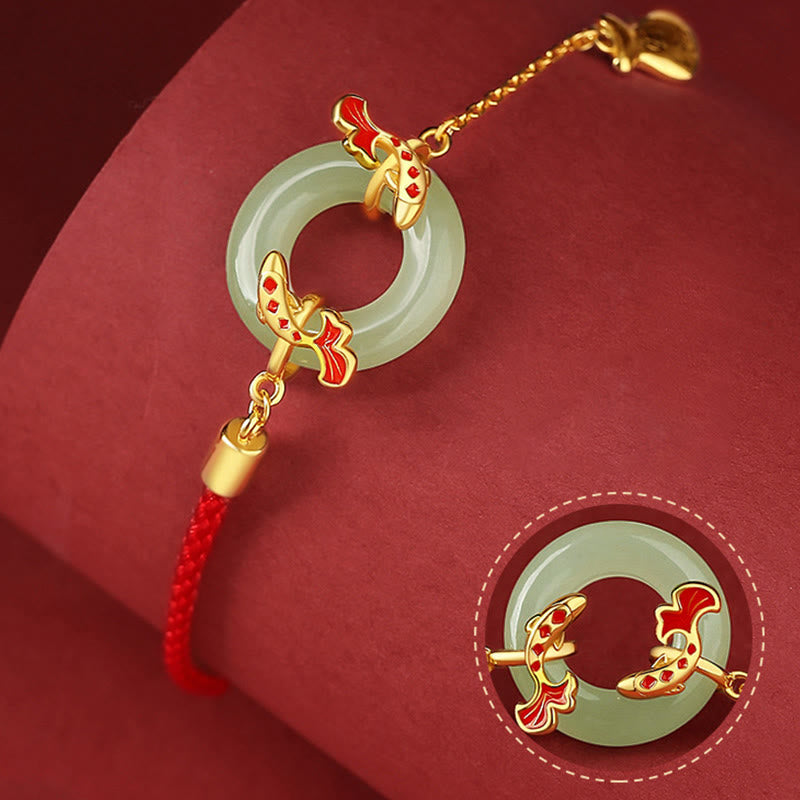 999 Sterling Silver Hetian White Jade Double Koi Fish Peace Buckle Lucky Charm Wealth Bracelet