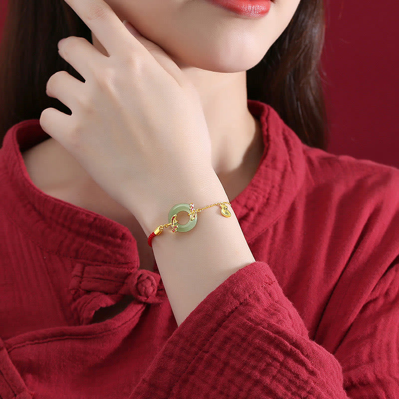 999 Sterling Silver Hetian White Jade Double Koi Fish Peace Buckle Lucky Charm Wealth Bracelet