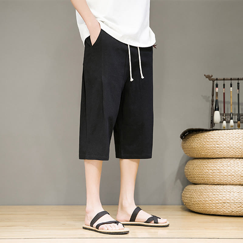 Tactile Cotton Linen Cropped Tapered Men's Meditation Harem Pants