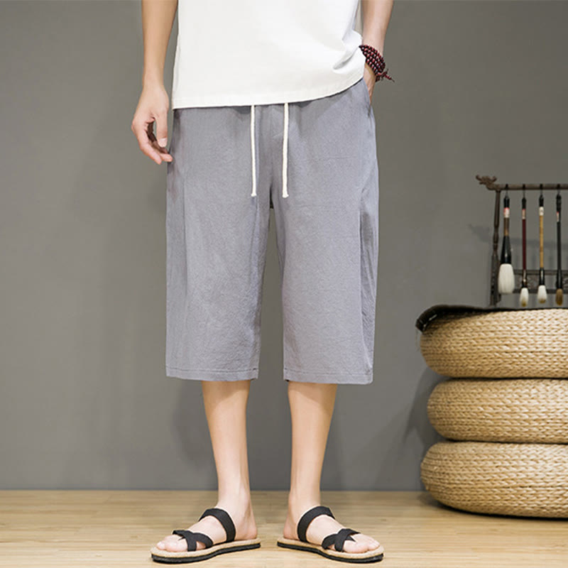 Tactile Cotton Linen Cropped Tapered Men's Meditation Harem Pants