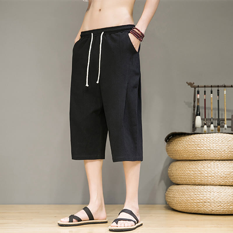 Tactile Cotton Linen Cropped Tapered Men's Meditation Harem Pants
