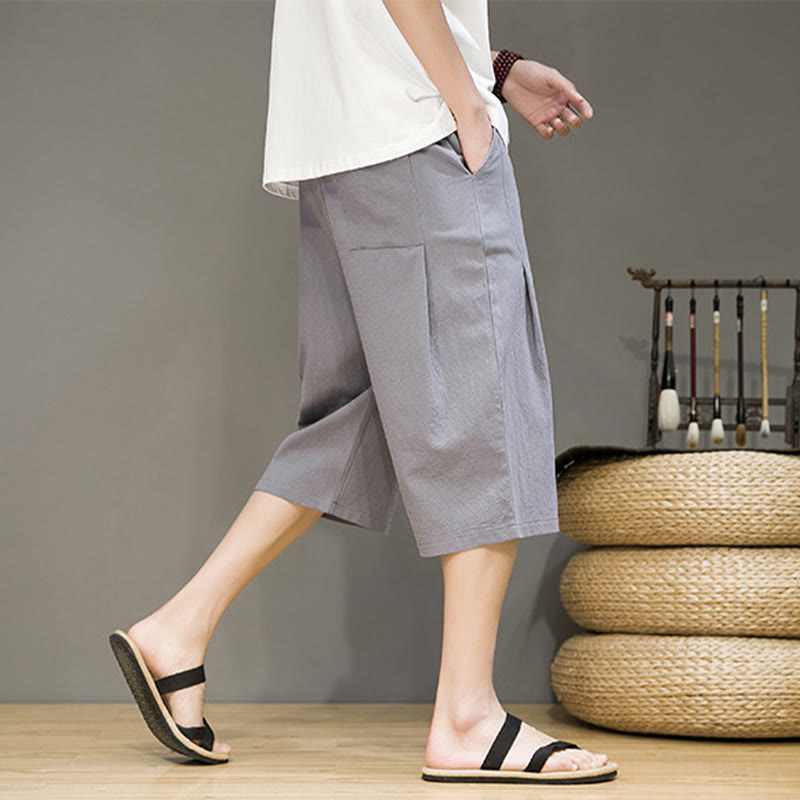 Tactile Cotton Linen Cropped Tapered Men's Meditation Harem Pants