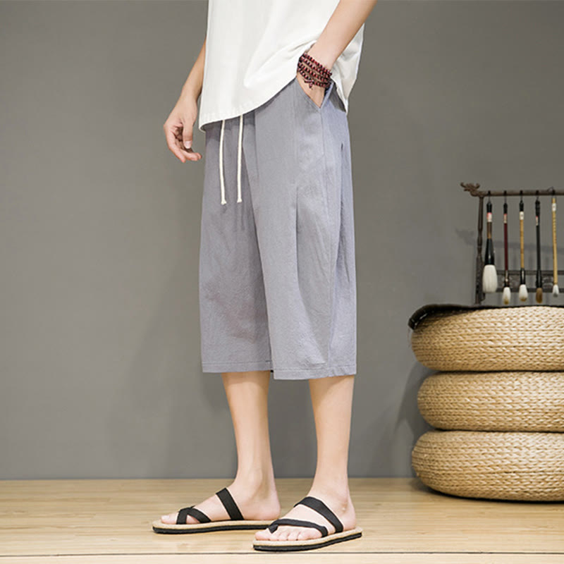 Tactile Cotton Linen Cropped Tapered Men's Meditation Harem Pants
