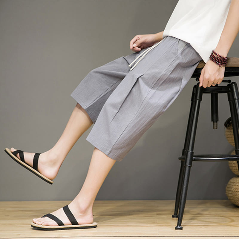 Tactile Cotton Linen Cropped Tapered Men's Meditation Harem Pants