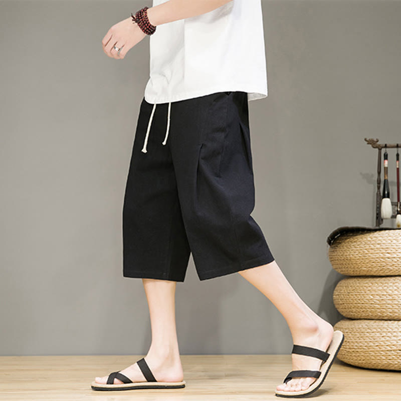 Tactile Cotton Linen Cropped Tapered Men's Meditation Harem Pants