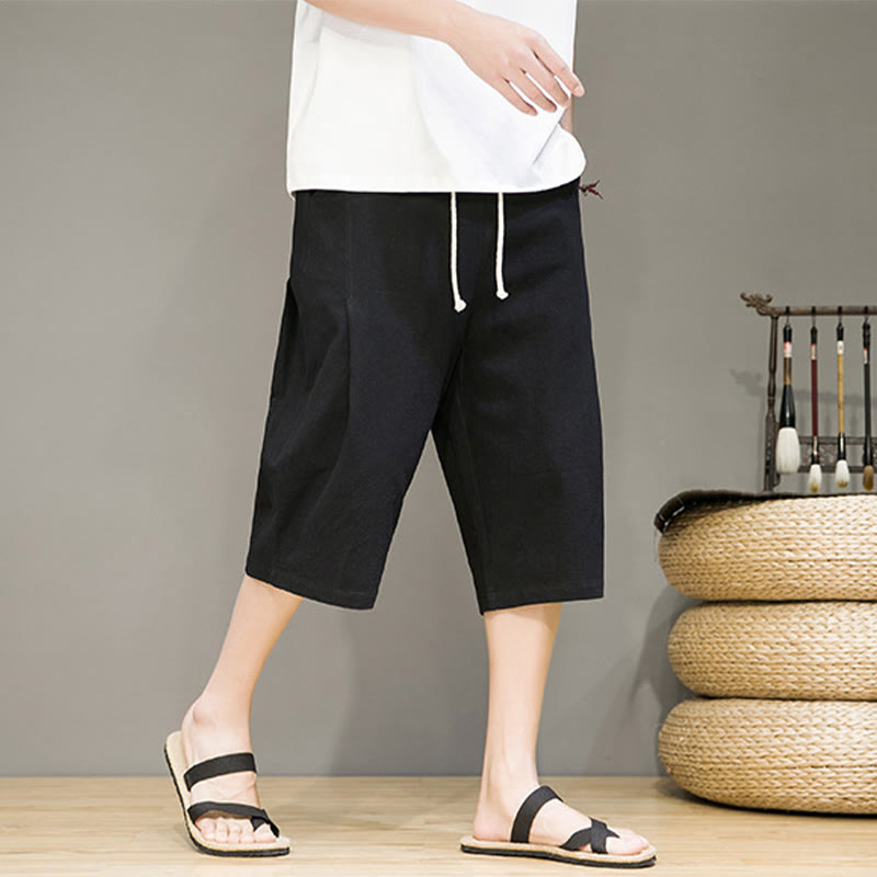 Tactile Cotton Linen Cropped Tapered Men's Meditation Harem Pants
