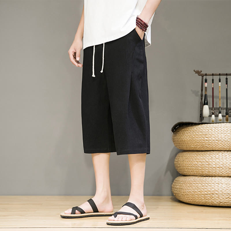 Tactile Cotton Linen Cropped Tapered Men's Meditation Harem Pants