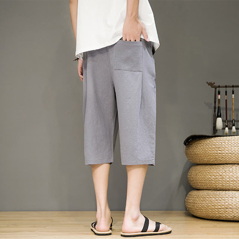 Tactile Cotton Linen Cropped Tapered Men's Meditation Harem Pants