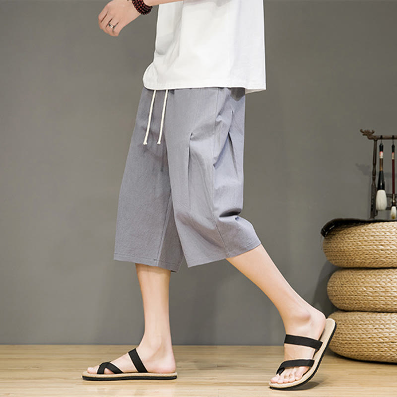 Tactile Cotton Linen Cropped Tapered Men's Meditation Harem Pants