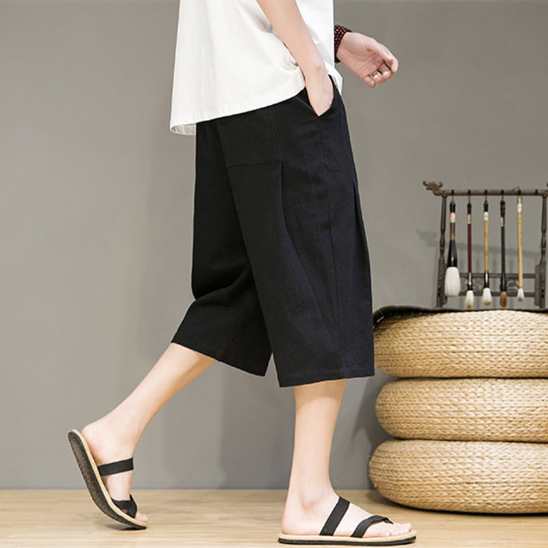 Tactile Cotton Linen Cropped Tapered Men's Meditation Harem Pants