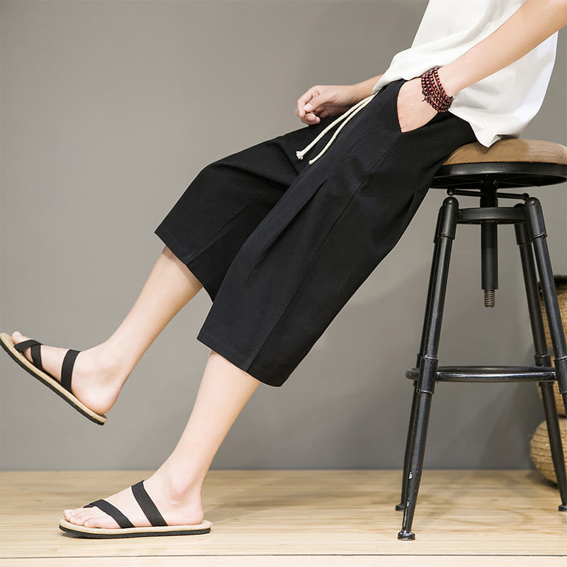 Tactile Cotton Linen Cropped Tapered Men's Meditation Harem Pants