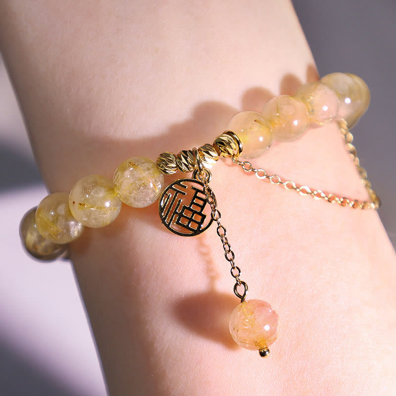 Citrine Lucky Fu Character Happiness Bracelet
