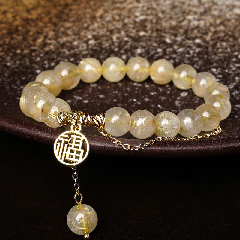 Citrine Lucky Fu Character Happiness Bracelet