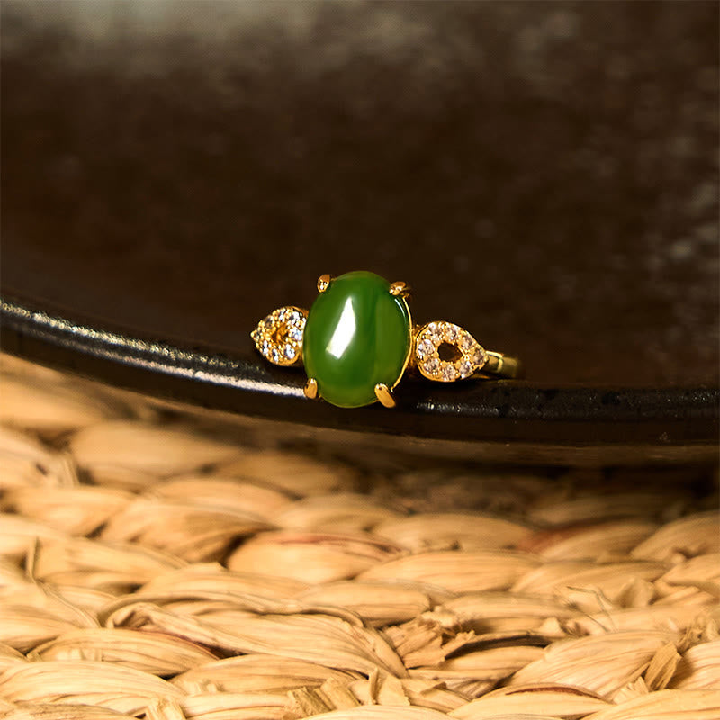 Natural Jade Ping An Kou Adjustable Buckle Ring