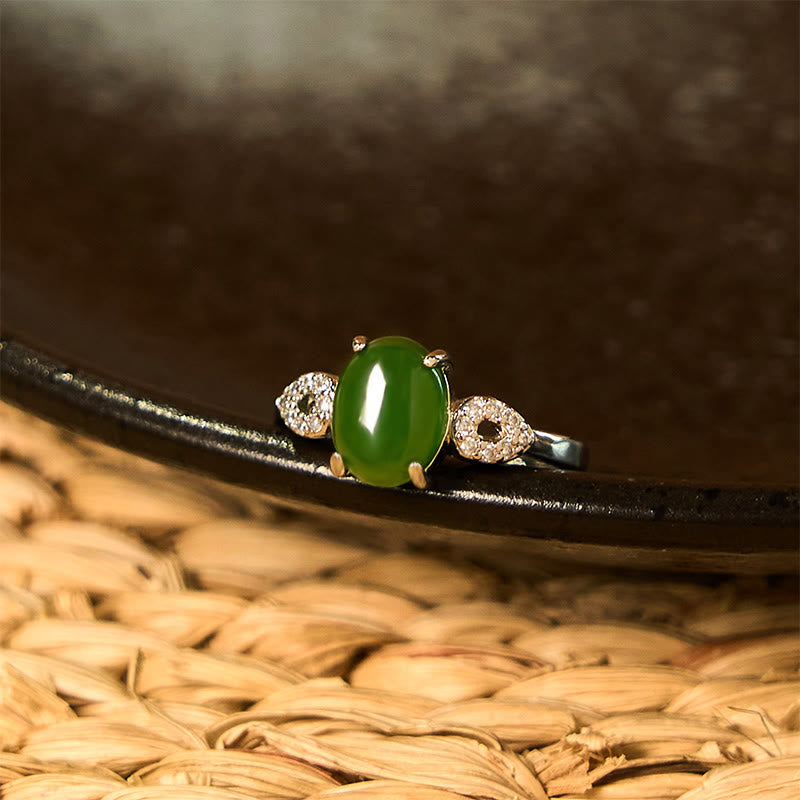 Natural Jade Ping An Kou Adjustable Buckle Ring