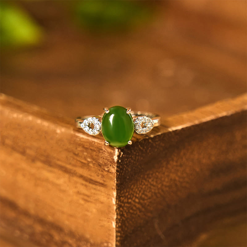 Natural Jade Ping An Kou Adjustable Buckle Ring