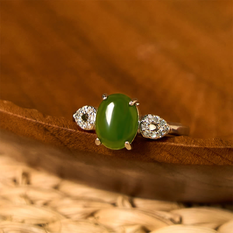 Natural Jade Ping An Kou Adjustable Buckle Ring