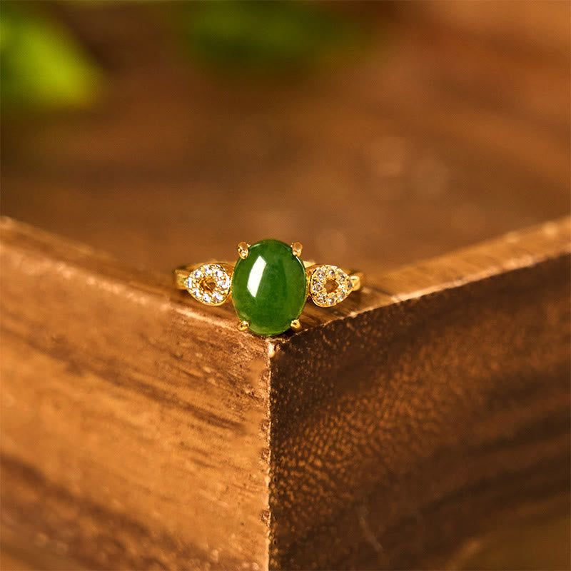 Natural Jade Ping An Kou Adjustable Buckle Ring