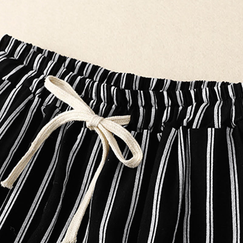 Casual Acrylic Stripe Lace-up Women's Wide Leg Pants With Pockets