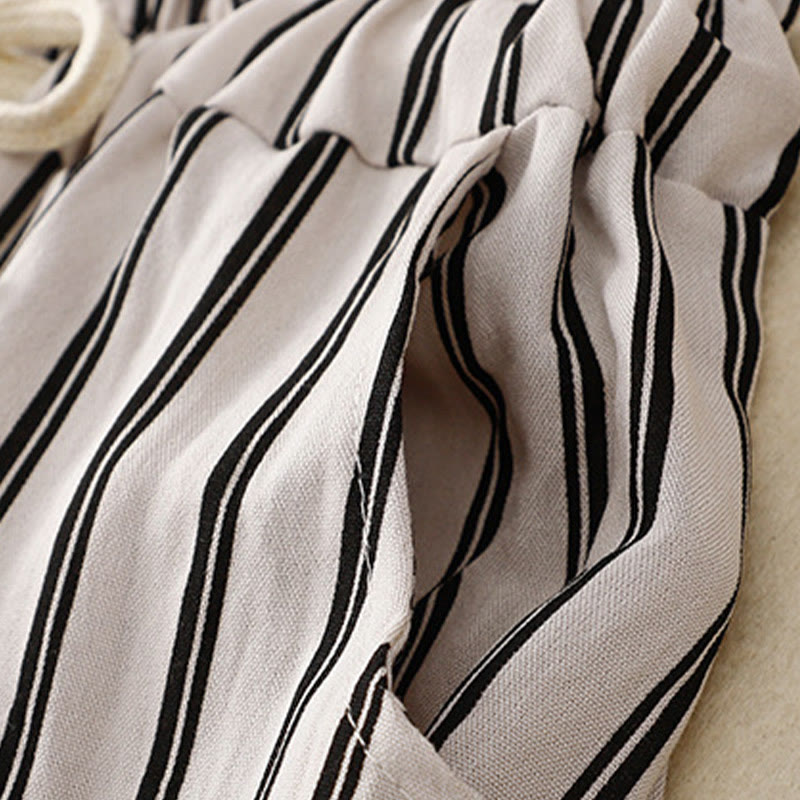 Casual Acrylic Stripe Lace-up Women's Wide Leg Pants With Pockets