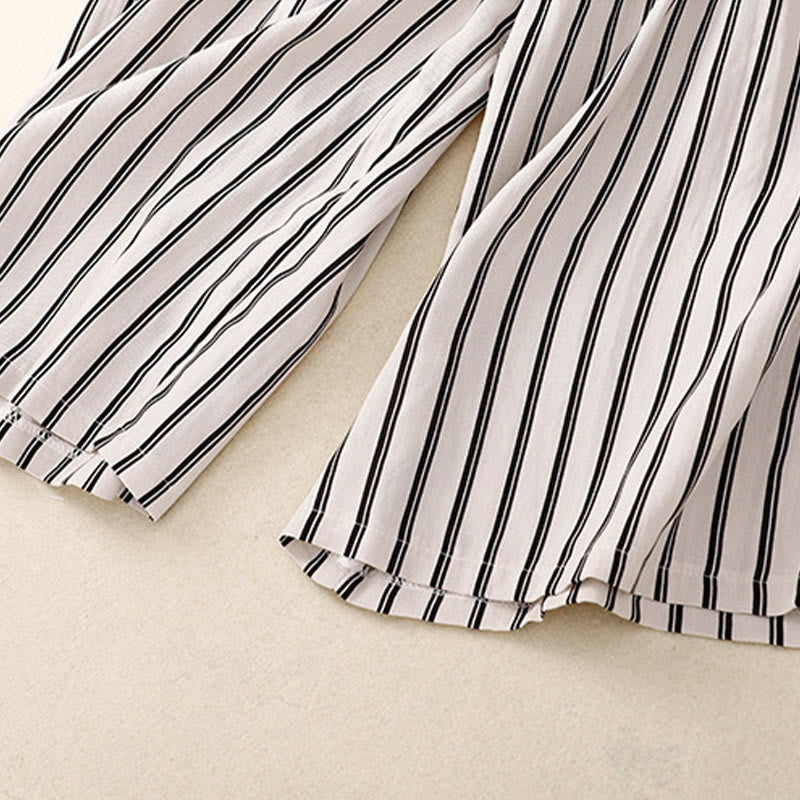 Casual Acrylic Stripe Lace-up Women's Wide Leg Pants With Pockets