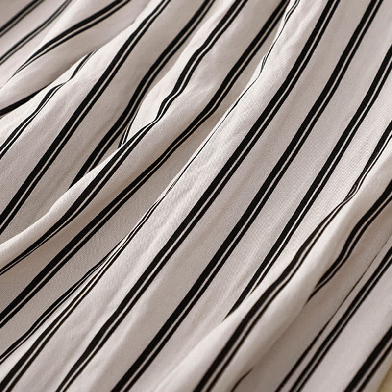 Casual Acrylic Stripe Lace-up Women's Wide Leg Pants With Pockets