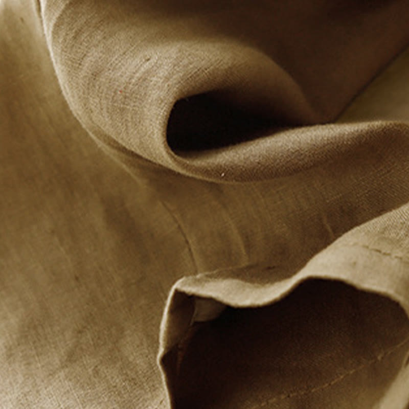 Summer Plain Casual 7-8 Length Buttons Women's Cotton Linen Harem Pants With Pockets