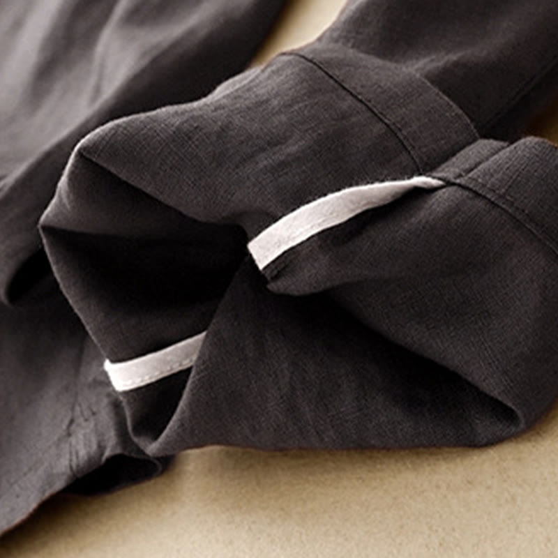 Summer Plain Casual 7-8 Length Buttons Women's Cotton Linen Harem Pants With Pockets