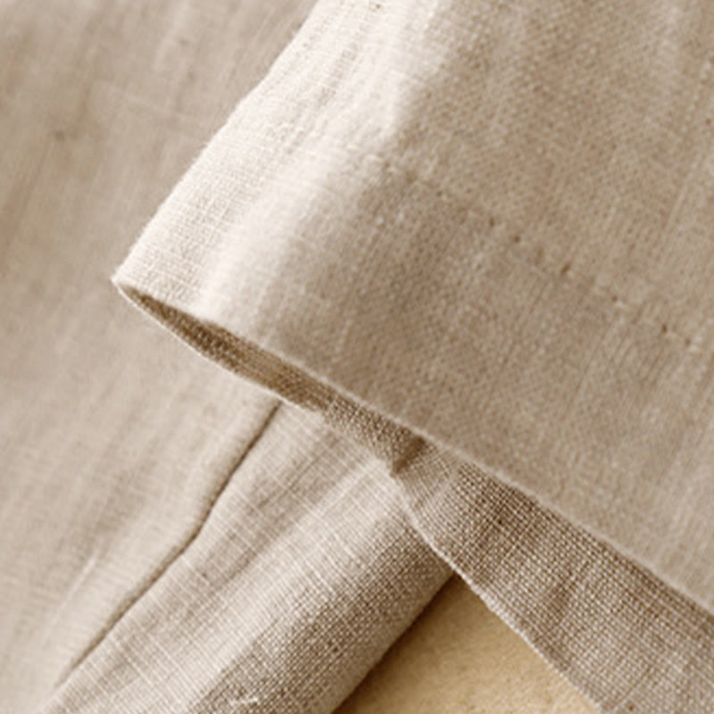 Summer Plain Casual 7-8 Length Buttons Women's Cotton Linen Harem Pants With Pockets