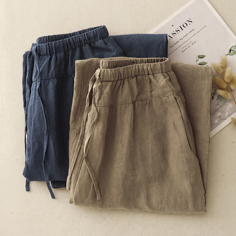 Tactile Cotton Linen Cropped Meditation Harem Pants
