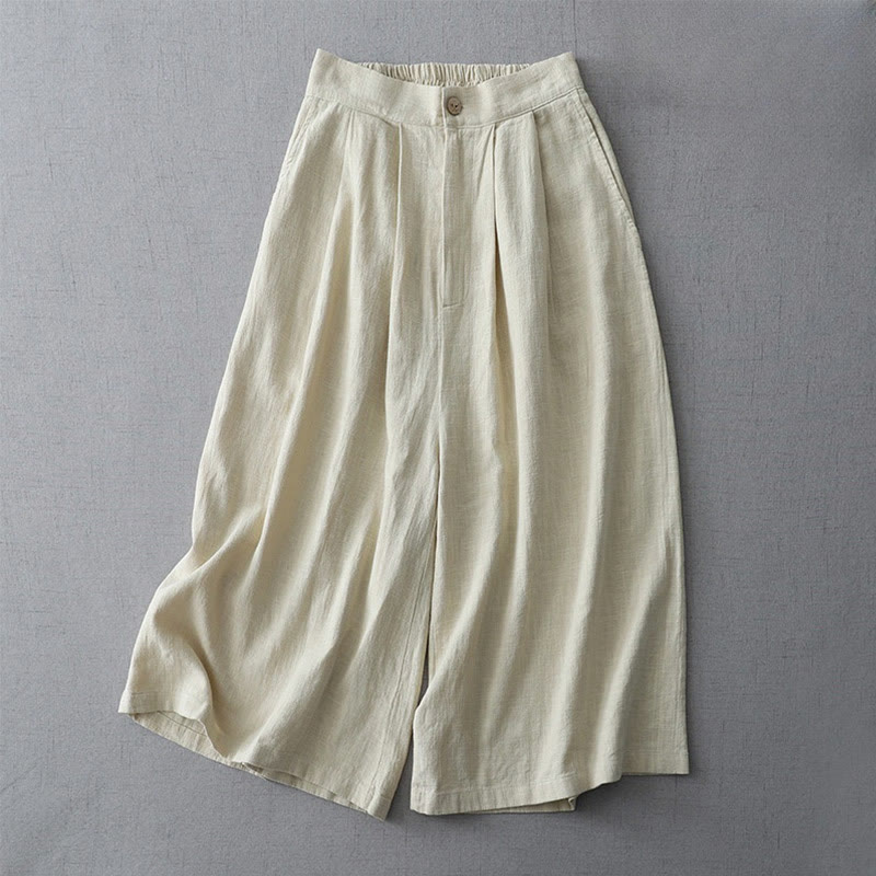 Casual Plain Loose 7-8 Length Women's Polyester Wide Leg Pants With Pockets