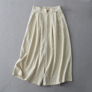 Casual Plain Loose 7-8 Length Women's Polyester Wide Leg Pants With Pockets