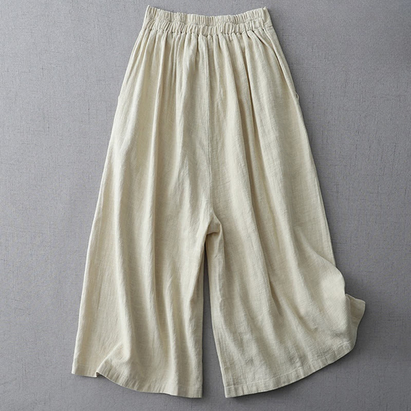Casual Plain Loose 7-8 Length Women's Polyester Wide Leg Pants With Pockets