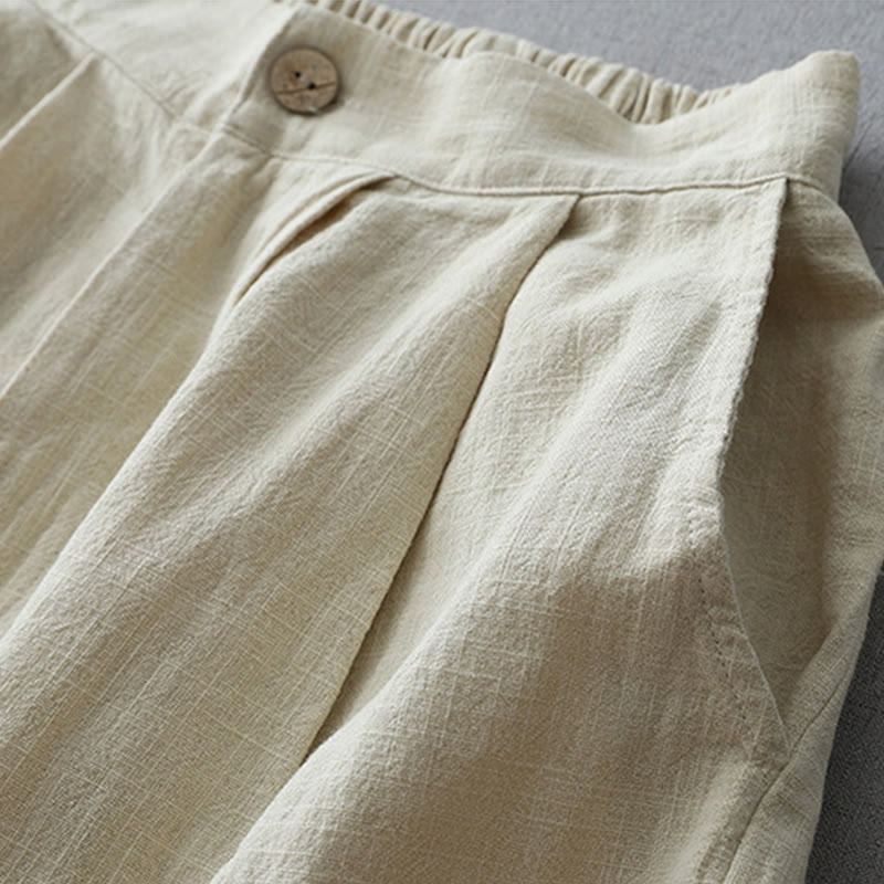 Casual Plain Loose 7-8 Length Women's Polyester Wide Leg Pants With Pockets