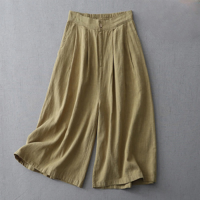 Casual Plain Loose 7-8 Length Women's Polyester Wide Leg Pants With Pockets