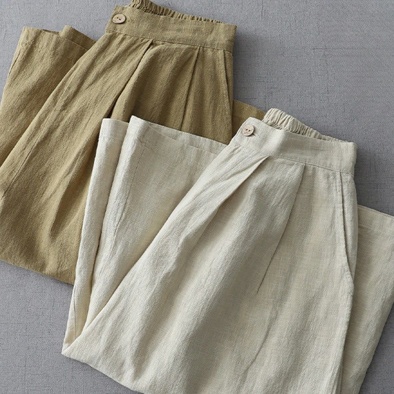 Casual Plain Loose 7-8 Length Women's Polyester Wide Leg Pants With Pockets