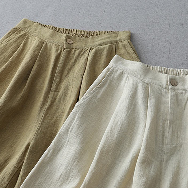 Casual Plain Loose 7-8 Length Women's Polyester Wide Leg Pants With Pockets
