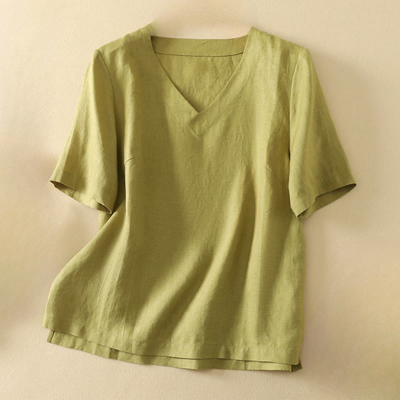 Lightweight Cotton V-Neck Mindful Half-Sleeve T-Shirt