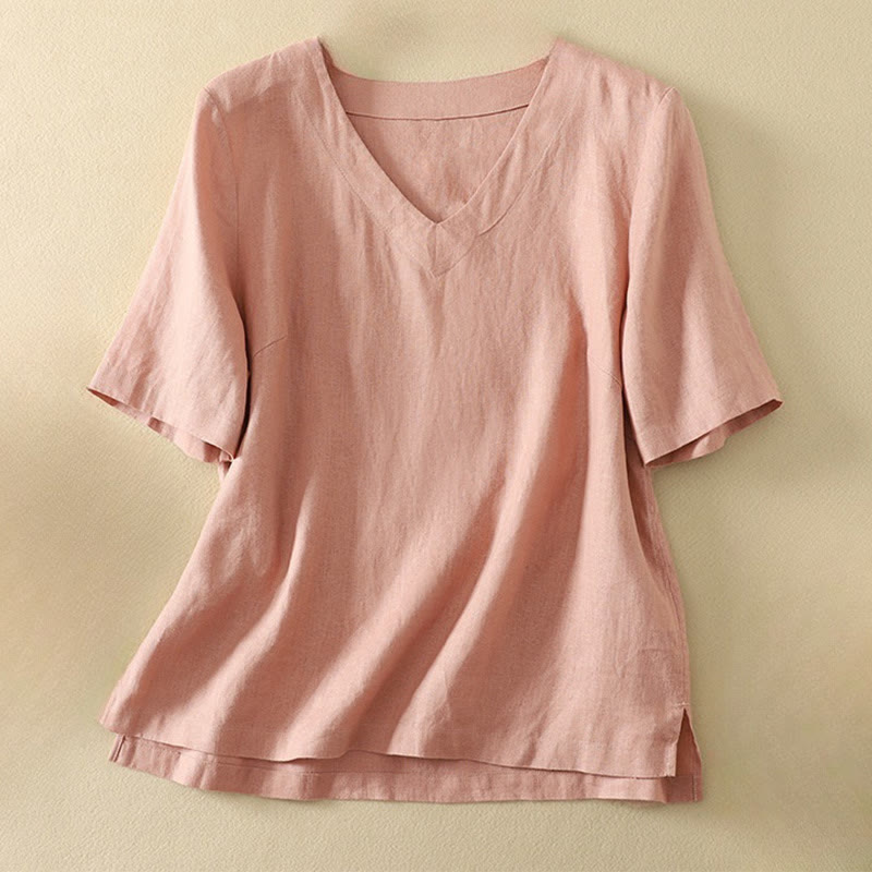 Lightweight Cotton V-Neck Mindful Half-Sleeve T-Shirt