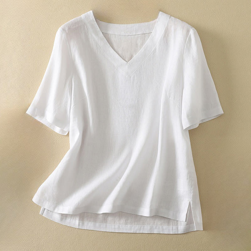 Lightweight Cotton V-Neck Mindful Half-Sleeve T-Shirt