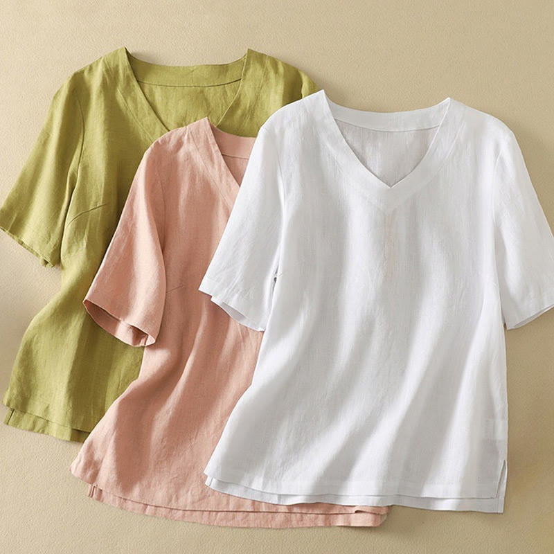 Lightweight Cotton V-Neck Mindful Half-Sleeve T-Shirt