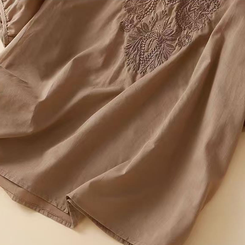 Cotton Linen Embroidered Half-Sleeve Meditation Shirt