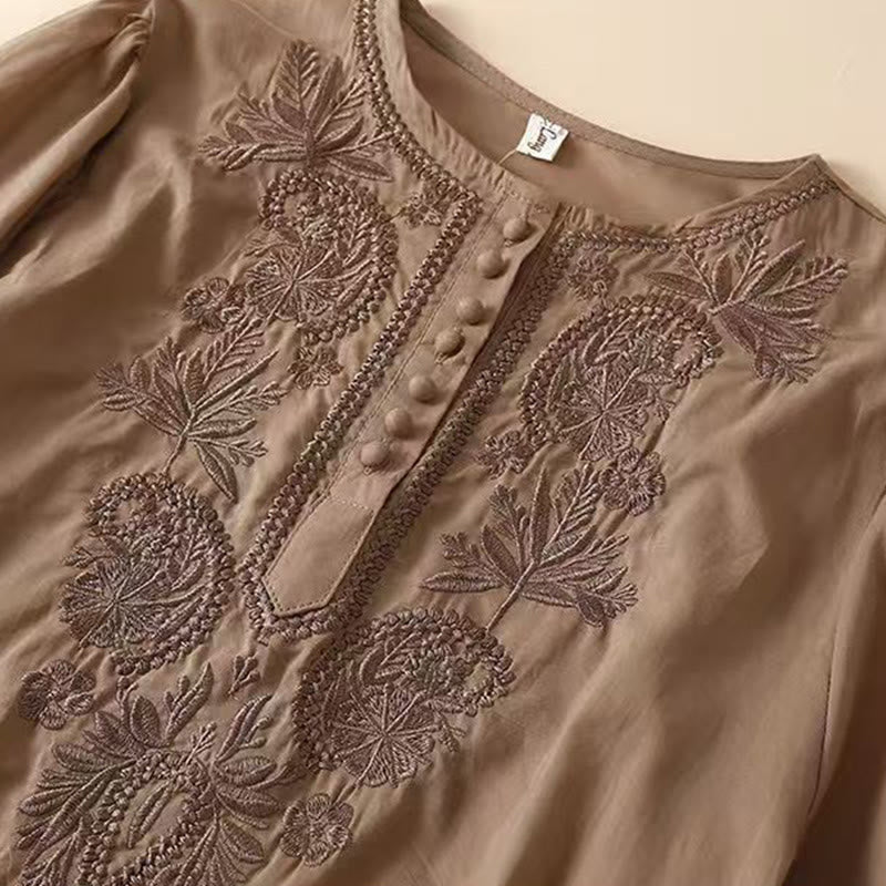 Cotton Linen Embroidered Half-Sleeve Meditation Shirt