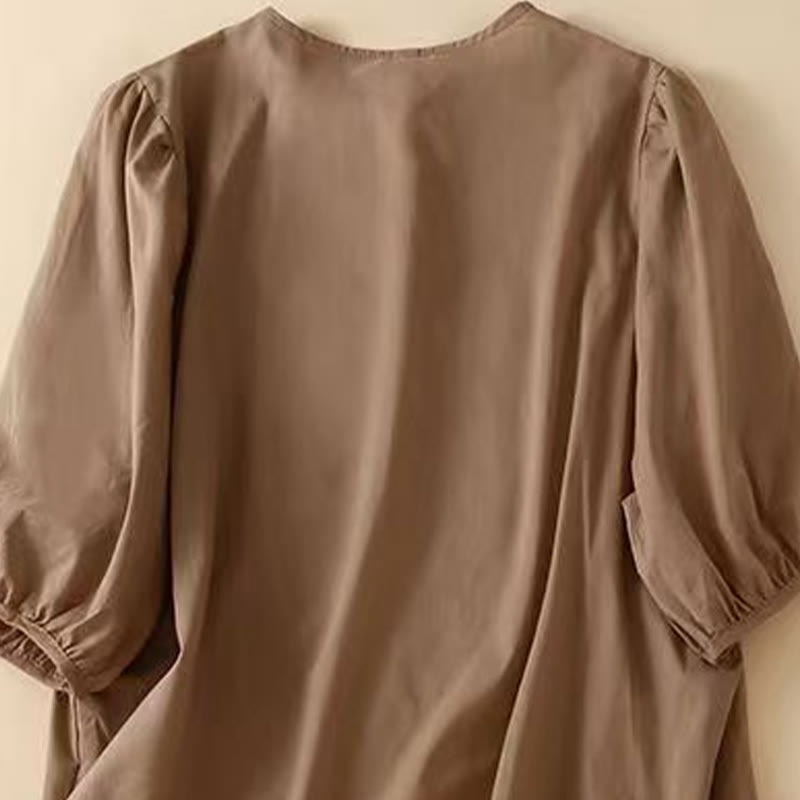 Cotton Linen Embroidered Half-Sleeve Meditation Shirt