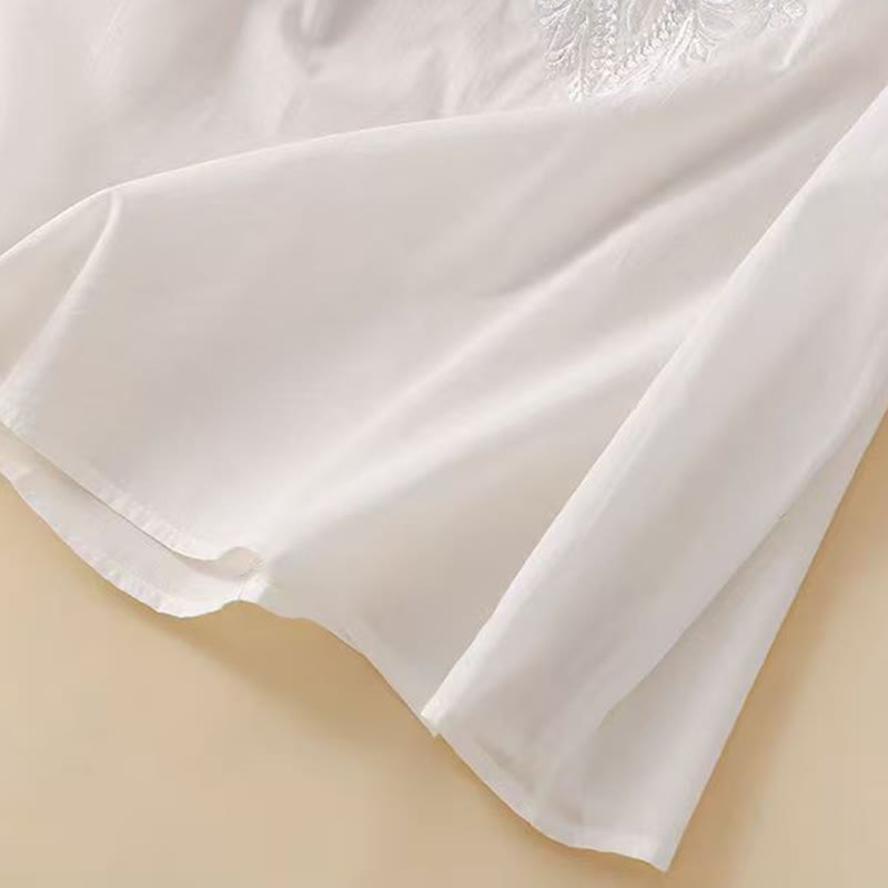 Cotton Linen Embroidered Half-Sleeve Meditation Shirt